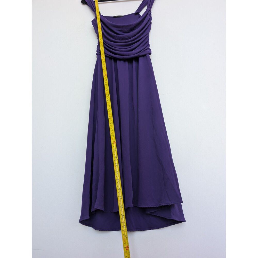 Elie Tahari Ballerina Slinky Sleeveless Ruched Purple Knee Midi Dress Sz M/L - Picture 4 of 16
